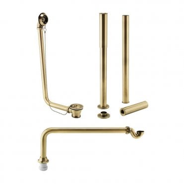 Exposed Bath Plug & Chain Waste w/Pipe Shrouds - Brushed Brass