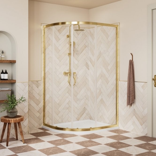 Dove Bathrooms Haven Brushed Brass 1000 x 800mm 2 Door Offset Quadrant Shower Enclosure