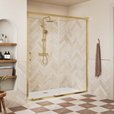 Haven Brushed Brass 1200mm Sliding Shower Door