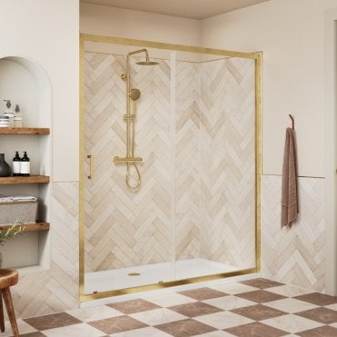 Haven Brushed Brass 1500mm Sliding Shower Door