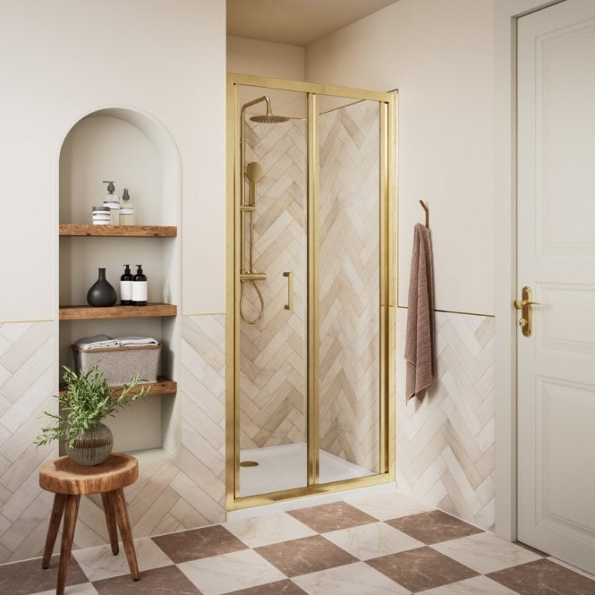 Dove Bathrooms Haven Brushed Brass 760mm Bi-Fold Shower Door