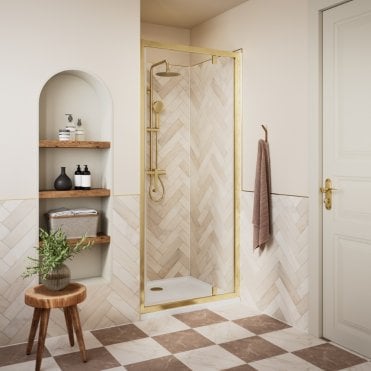 Haven Brushed Brass 800mm Pivot Shower Door