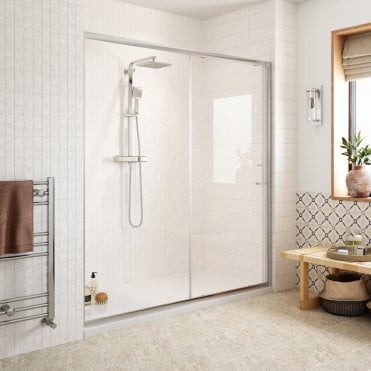 Haven Chrome 1200 x 760mm Easy-Fit Sliding Shower Door & Tray Pack