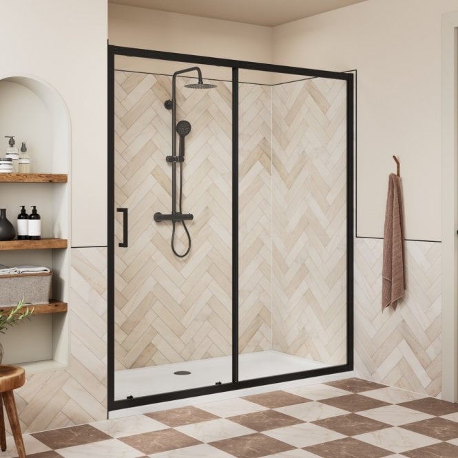 Dove Bathrooms Haven Matt Black 1600mm Sliding Shower Door