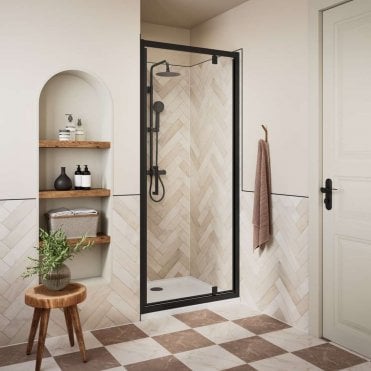 Haven Matt Black 700mm Pivot Shower Door