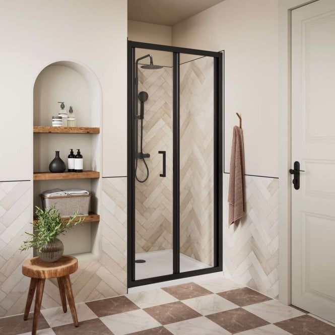 Dove Bathrooms Haven Matt Black 900mm Bi-Fold Shower Door