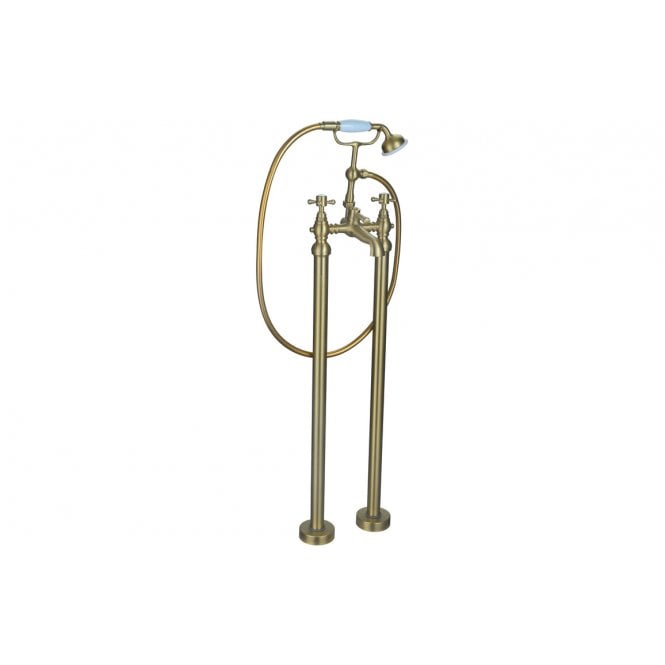 Dove Bathrooms Katie Floor Standing Bath/Shower Mixer Tap & Shower Kit - Brushed Brass
