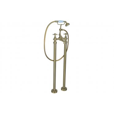 Katie Floor Standing Bath/Shower Mixer Tap & Shower Kit - Brushed Brass