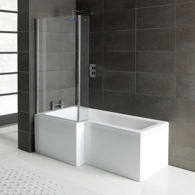 Dove Bathrooms L-Shaped 1700mm x 700mm 0TH Shower Bath inc. Panel & Screen