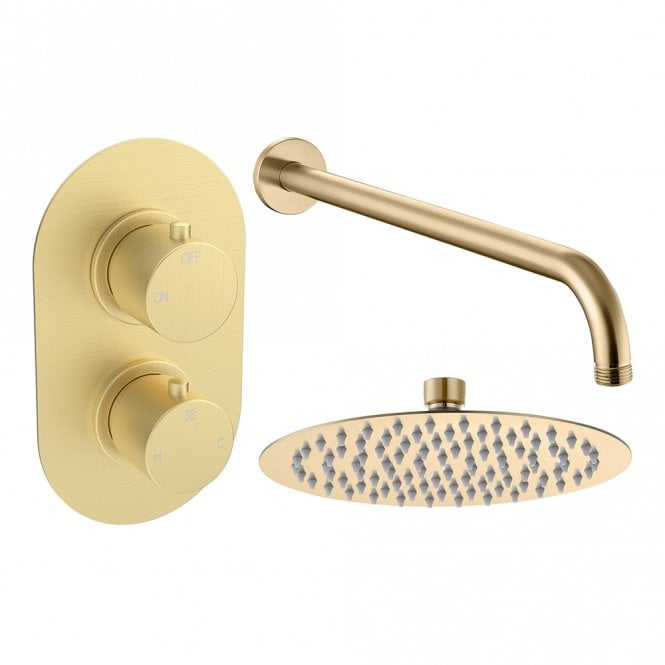 Dove Bathrooms Lagune Brushed Brass Round 1 Outlet Concealed Mixer with Overhead Shower