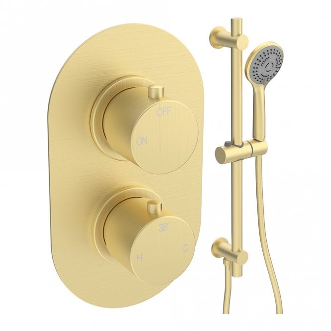 Dove Bathrooms Lagune Brushed Brass Round 1 Outlet Concealed Mixer with Shower Rail