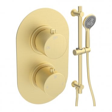 Lagune Brushed Brass Round 1 Outlet Concealed Mixer with Shower Rail