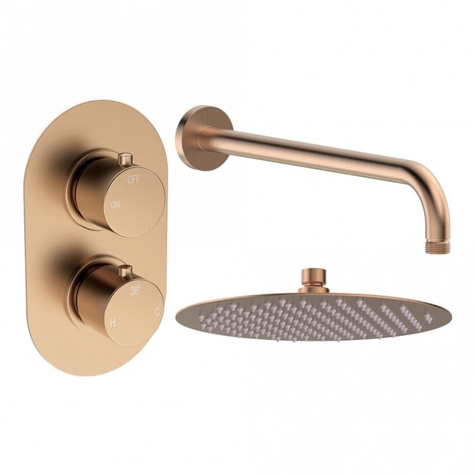 Dove Bathrooms Lagune Brushed Bronze Round 1 Outlet Concealed Mixer with Overhead Shower