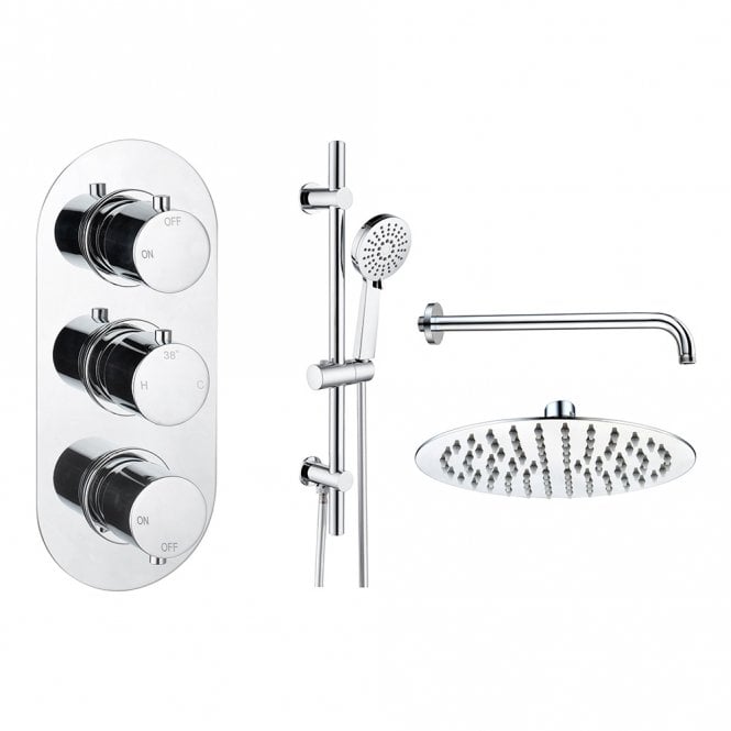 Dove Bathrooms Lagune Chrome Round 2 Outlet Concealed Mixer with Overhead Shower & Rail