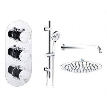 Lagune Chrome Round 2 Outlet Concealed Mixer with Overhead Shower & Rail