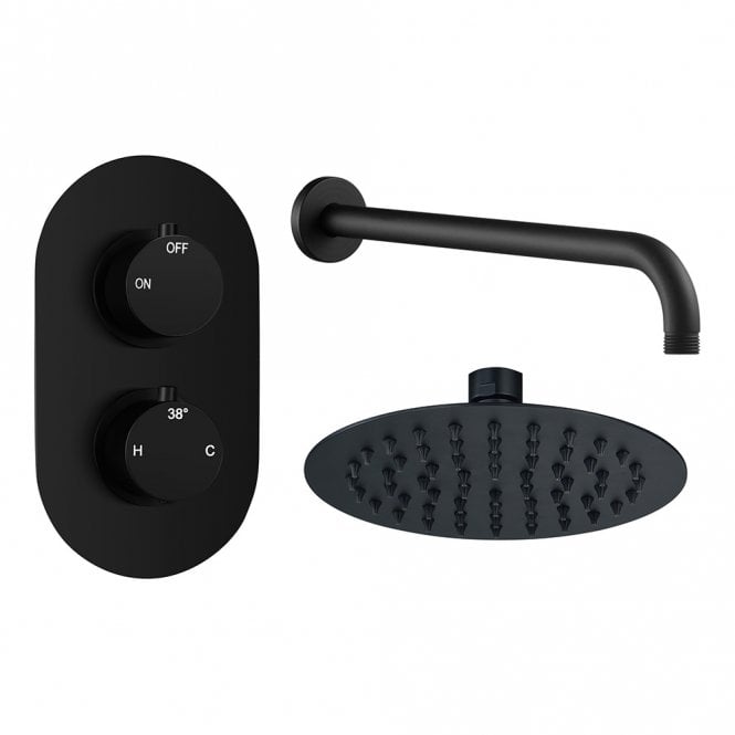 Dove Bathrooms Lagune Matt Black Round 1 Outlet Concealed Mixer with Overhead Shower