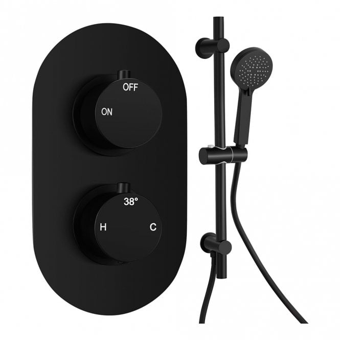Dove Bathrooms Lagune Matt Black Round 1 Outlet Concealed Mixer with Shower Rail