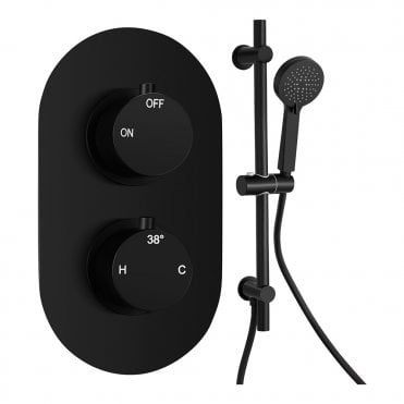 Lagune Matt Black Round 1 Outlet Concealed Mixer with Shower Rail