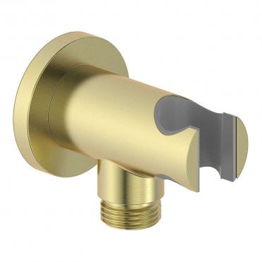 Lagune Round Handset Wall Bracket with Wall Outlet - Brushed Brass