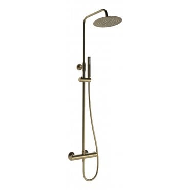 Lagune Round Thermostatic Bar Mixer with Fixed Head & Handset - Brushed Bronze