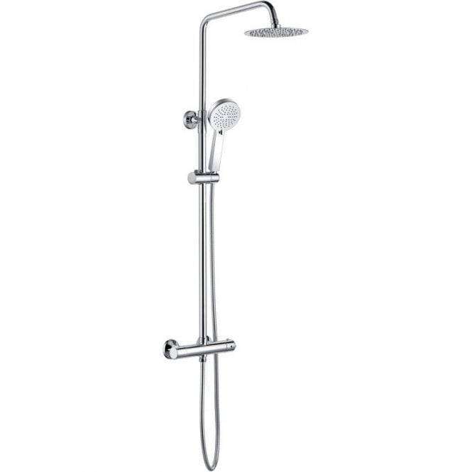 Dove Bathrooms Lagune Round Thermostatic Bar Mixer with Fixed Head & Handset - Chrome
