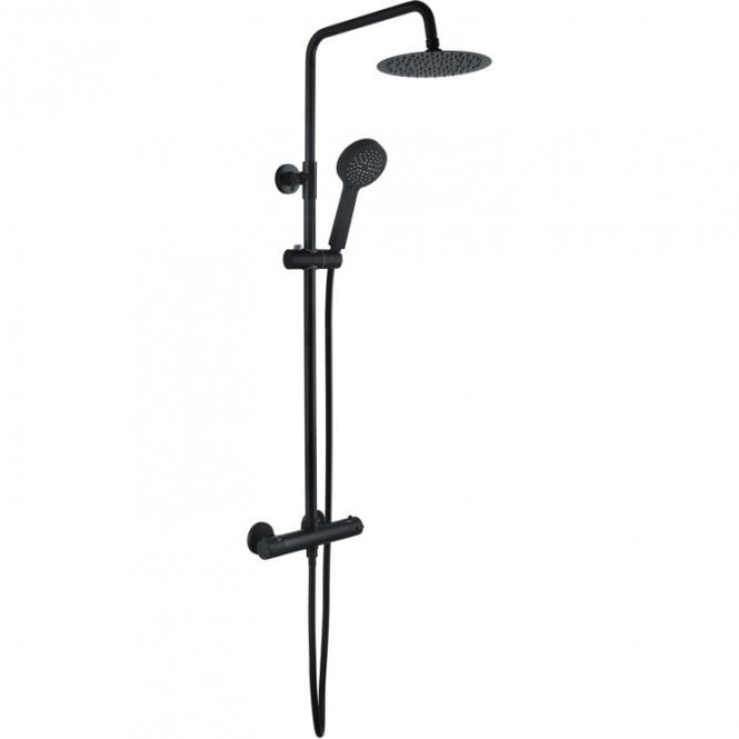 Dove Bathrooms Lagune Round Thermostatic Bar Mixer with Fixed Head & Handset - Matt Black