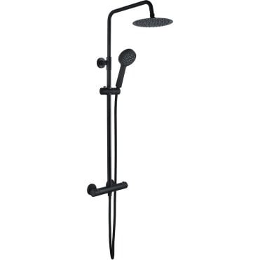 Lagune Round Thermostatic Bar Mixer with Fixed Head & Handset - Matt Black