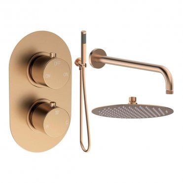 Lagune Round Thermostatic Shower Pack with Fixed Head & Handset - Brushed Bronze