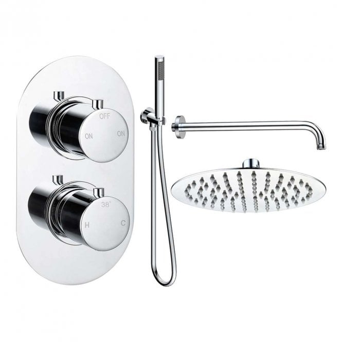 Dove Bathrooms Lagune Round Thermostatic Shower Pack with Fixed Head & Handset - Chrome