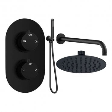 Lagune Round Thermostatic Shower Pack with Fixed Head & Handset - Matt Black