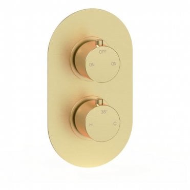 Lagune Thermostatic Two Outlet Twin Shower Valve - Brushed Brass
