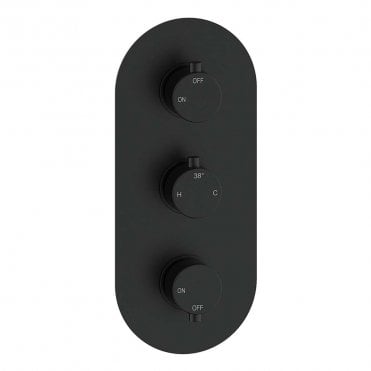 Lagune Triple Round Concealed Thermostatic Two Outlet Shower Valve - Matt Black