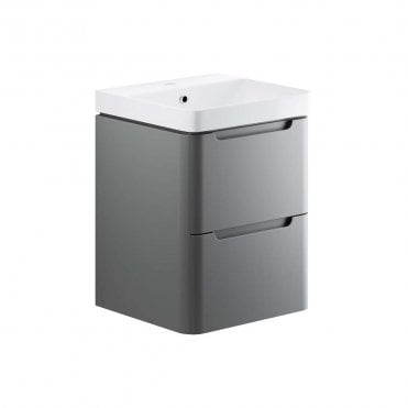 Linda 500mm 2 Drawer Wall Hung Cloakroom Vanity Unit & 1TH Basin - Matt Grey