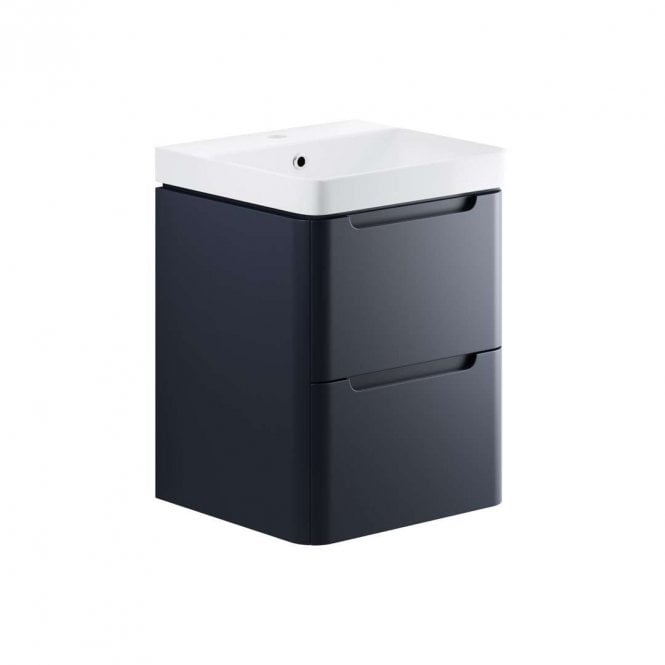 Dove Bathrooms Linda 500mm 2 Drawer Wall Hung Cloakroom Vanity Unit & 1TH Basin - Matt Indigo