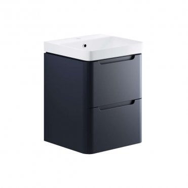 Linda 500mm 2 Drawer Wall Hung Cloakroom Vanity Unit & 1TH Basin - Matt Indigo