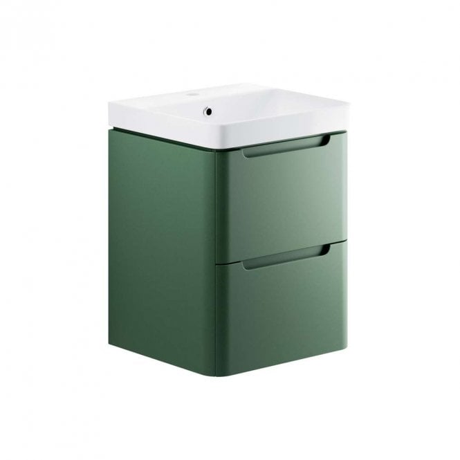 Dove Bathrooms Linda 500mm 2 Drawer Wall Hung Cloakroom Vanity Unit & 1TH Basin - Matt Sage Green