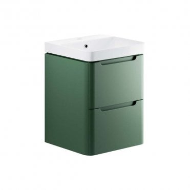 Linda 500mm 2 Drawer Wall Hung Cloakroom Vanity Unit & 1TH Basin - Matt Sage Green