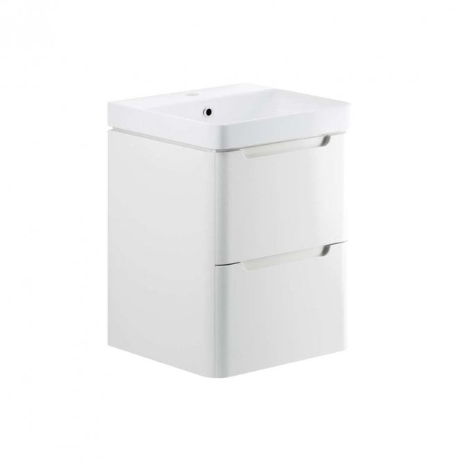 Dove Bathrooms Linda 500mm 2 Drawer Wall Hung Cloakroom Vanity Unit & 1TH Basin - White Gloss