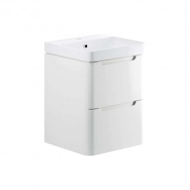 Linda 500mm 2 Drawer Wall Hung Cloakroom Vanity Unit & 1TH Basin - White Gloss