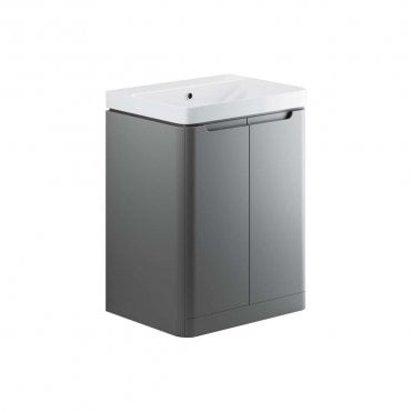 Linda 600mm 2 Door Floor Standing Vanity Unit & Basin - Matt Grey