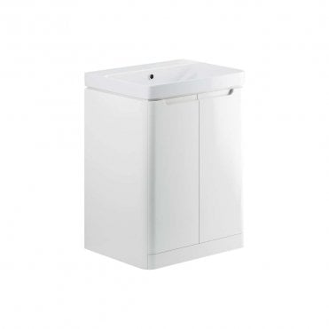 Linda 600mm 2 Door Floor Standing Vanity Unit & Basin - White Gloss
