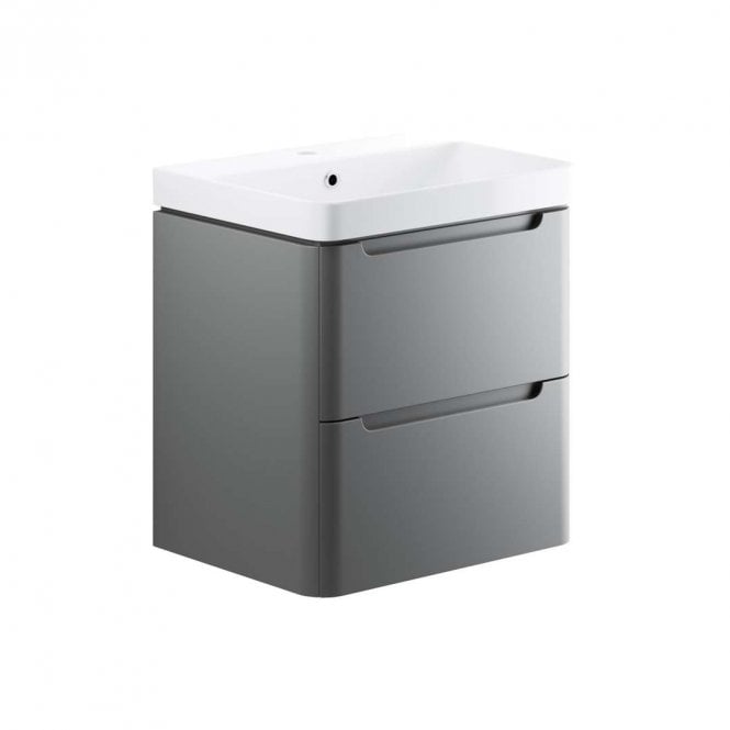 Dove Bathrooms Linda 600mm 2 Drawer Wall Hung Vanity Unit & 1TH Basin - Matt Grey