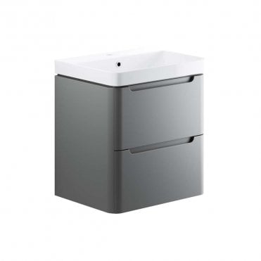 Linda 600mm 2 Drawer Wall Hung Vanity Unit & 1TH Basin - Matt Grey