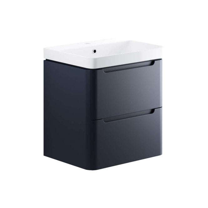 Dove Bathrooms Linda 600mm 2 Drawer Wall Hung Vanity Unit & 1TH Basin - Matt Indigo