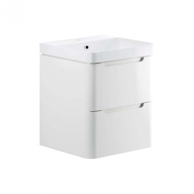 Dove Bathrooms Linda 600mm 2 Drawer Wall Hung Vanity Unit & 1TH Basin - White Gloss