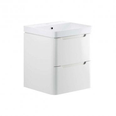 Linda 600mm 2 Drawer Wall Hung Vanity Unit & 1TH Basin - White Gloss