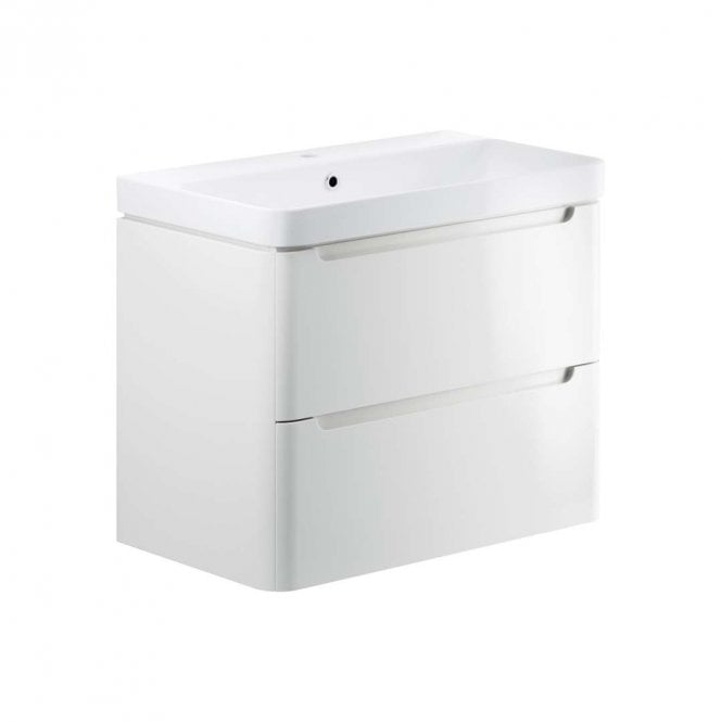 Dove Bathrooms Linda 800mm 2 Drawer Wall Hung Vanity Unit & 1TH Basin - Gloss White Gloss