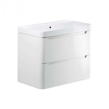 Linda 800mm 2 Drawer Wall Hung Vanity Unit & 1TH Basin - Gloss White Gloss