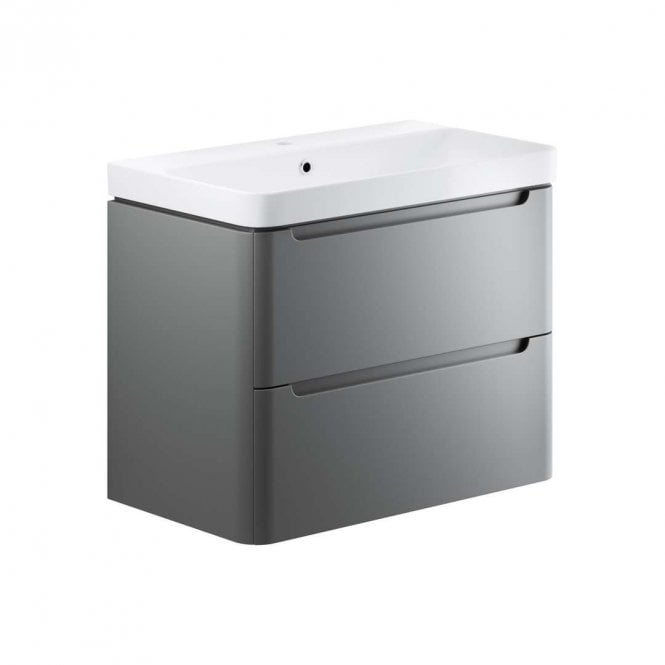 Dove Bathrooms Linda 800mm 2 Drawer Wall Hung Vanity Unit & 1TH Basin - Matt Grey