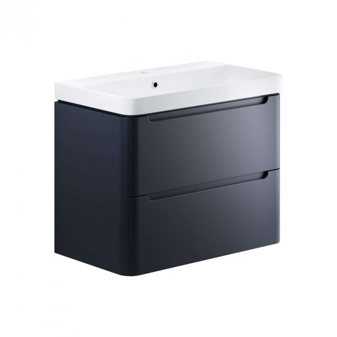 Dove Bathrooms Linda 800mm 2 Drawer Wall Hung Vanity Unit & 1TH Basin - Matt Indigo